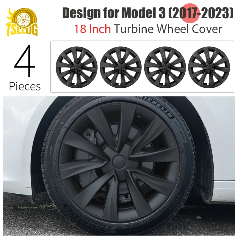 4PCS 18 Zoll Rad Abdeckung für Tesla Modell 3 Turbine Ersatz Automobil Radkappe Vollrand Abdeckung Auto Zubehör 2017-2023