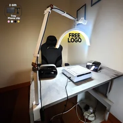 Free LOGO 2025 Advanced 16-inch 24w Half Moon LED Nail Table Facial Bed Clip-on Lamp for Manicure Lash Extension Tattoo Eyebrow