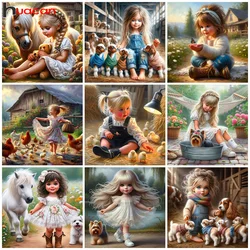 Huacan Diy Diamond Painting Portrait Girl Full Embroidery Animal 5d Mosaic Landscape Farm Home Art Rhinestone Decoration