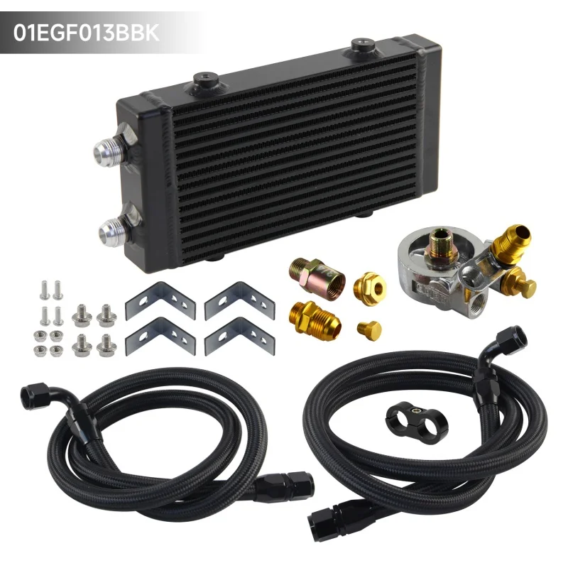 قضيب ولوحة تمرير مزدوج صغير مع طقم مهايئ مرشح ترموستاتي 80 درجة مبرد زيت أسود 9.5 بوصة × 5.5 بوصة × 1.58 بوصة كور