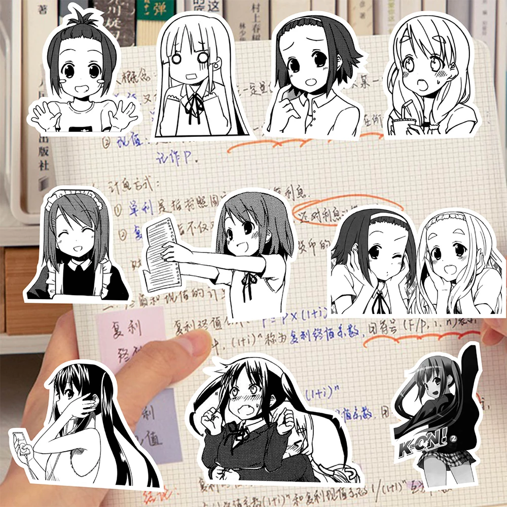 10/30/73pcs Black White K-ON Anime Stickers Yui Mio Ritsu Decals Skateboard Laptop Phone Waterproof Sticker for Kid Classics Toy