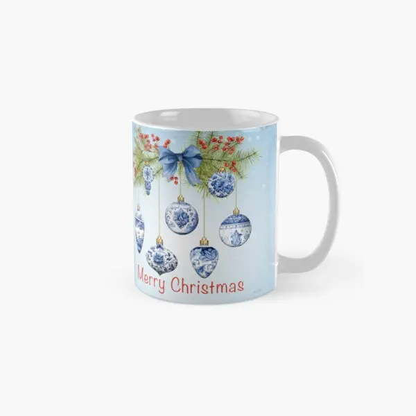 Blue Chinoiserie Christmas B Classic  Mug Photo Handle Round Gifts Coffee Picture Design Tea Drinkware Simple Image Cup Printed