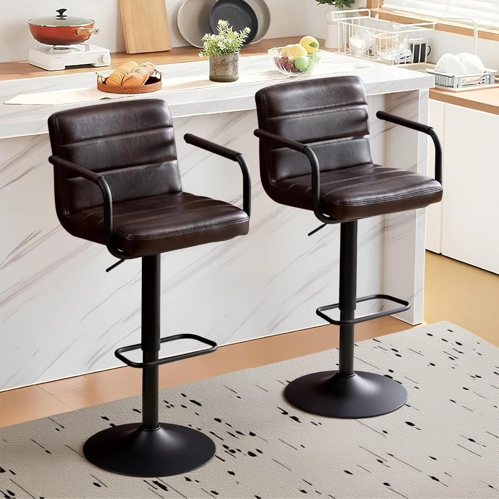 

Bar Stools Set of 2, PU Leather Adjustable Height 360° Swivel Barstools with Backrest and Armrests, Counter Height Bar Chairs fo