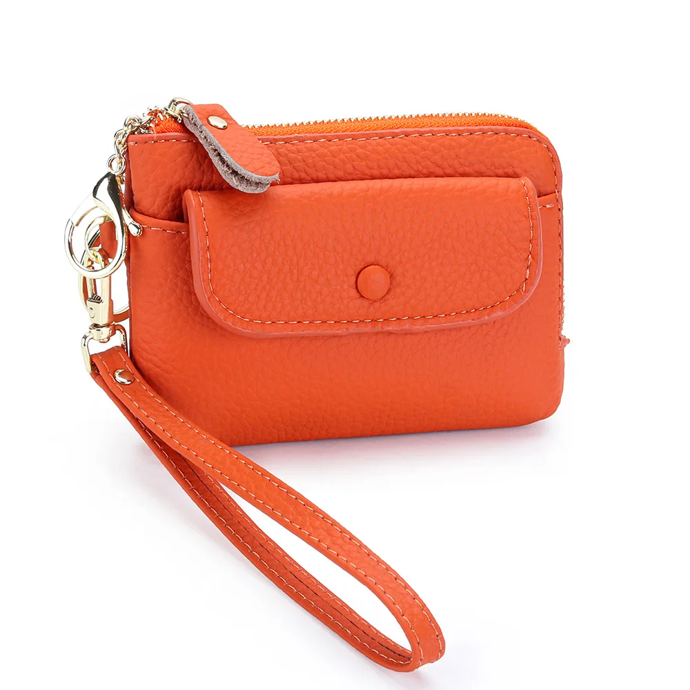 Genuine Leather Money Coin Purse Thin Zipper Wear-resistant Wallet Money Bag Double Pocket Purse for Women Wristband Clutch Bag