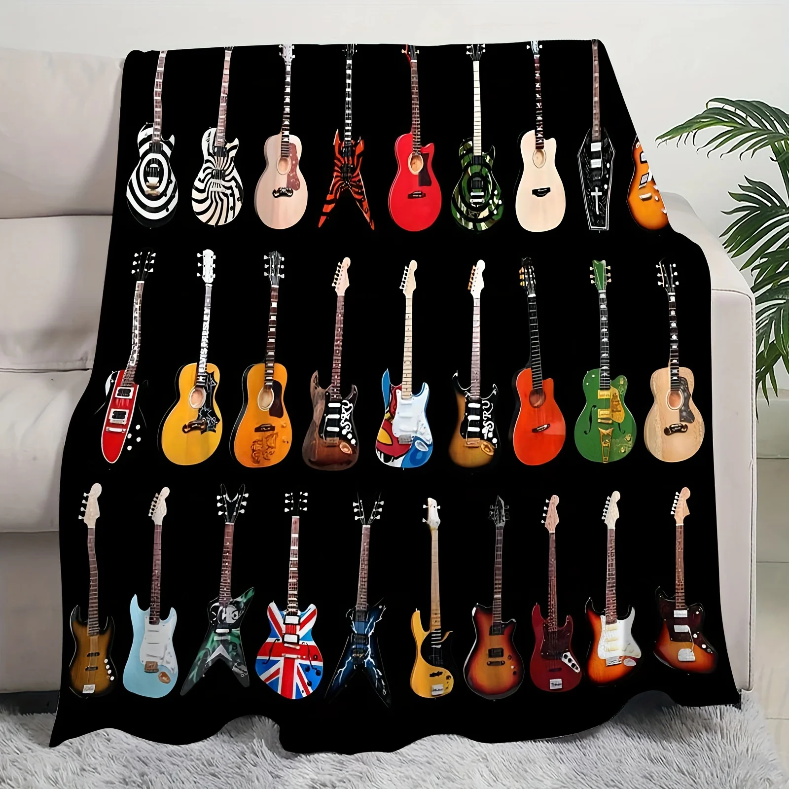 1pc Guitar Pattern Flannel Blanket Throw Blanket Air Conditioning Blanket Gift