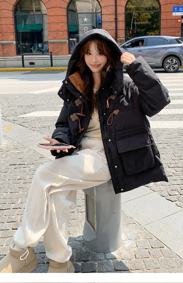 Abrigo largo de maternidad de talla grande para mujer, Parka con botones de cuerno Retro, cálida para invierno, 2025 ​ ​