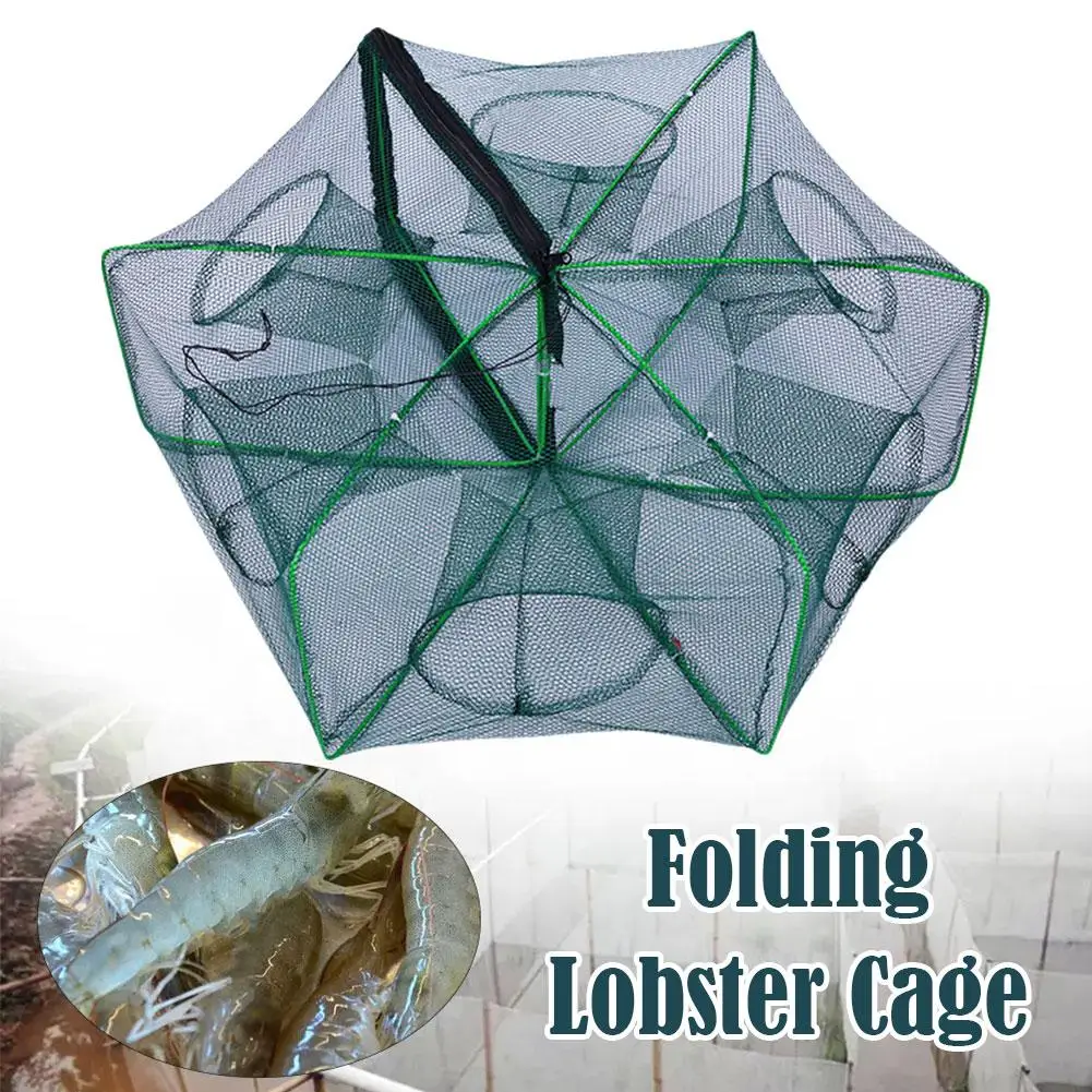 Fishing Net Mesh Folded Hexagon Octagon 6/8 Holes Fish Catcher Shrimp Fish Network Cast Crayfish Baits Mesh Trap Trap Autom U6Z2