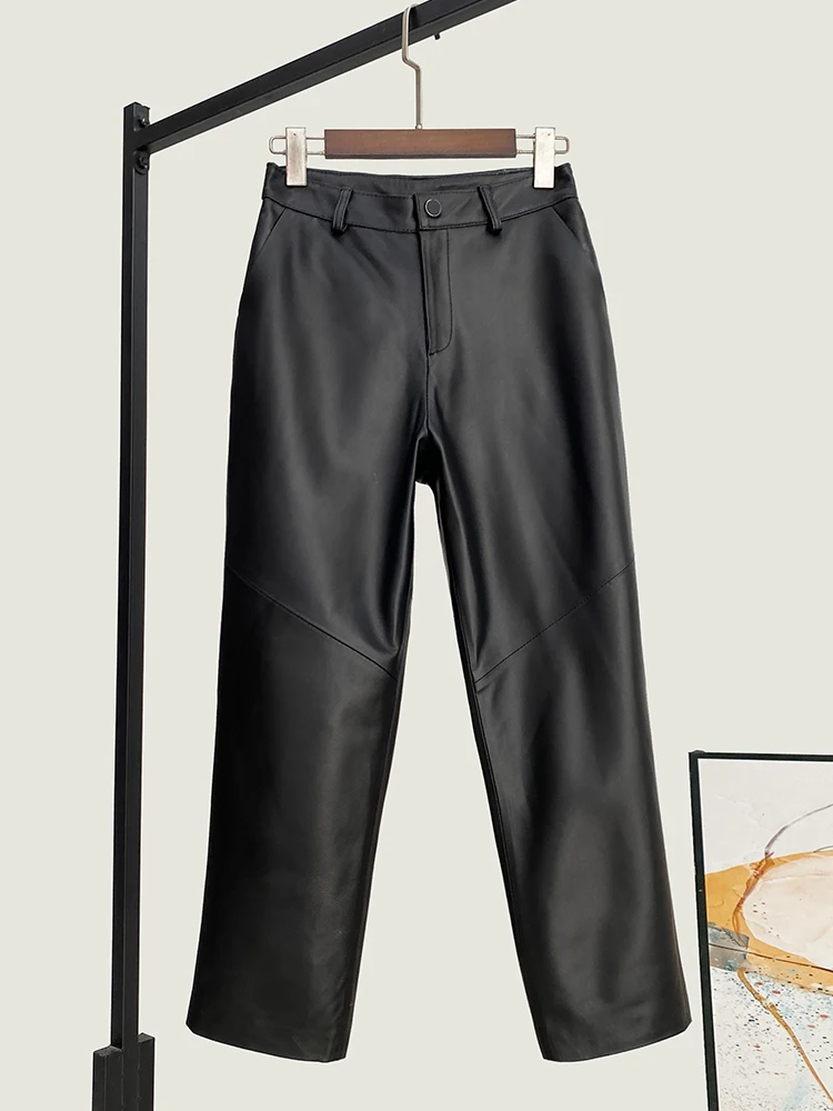 Winter New High Quality Genuine Real Leather Pants Women's Waist Cropped Fashionable All-Match Skinny Pencil
