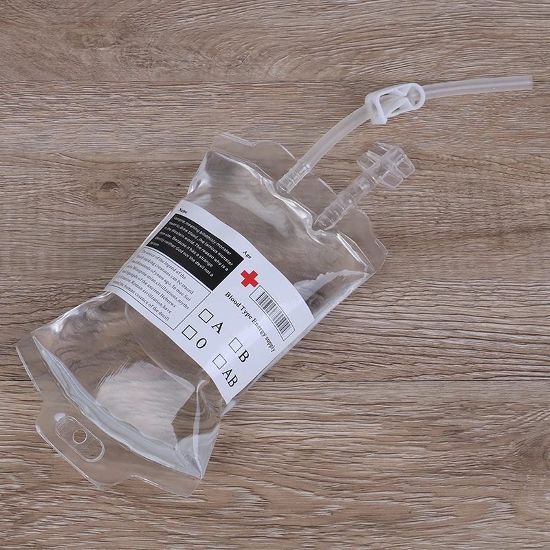Bolsa médica reutilizable de PVC para bebidas energéticas en sangre, accesorios para bolsa de vampiro para Halloween, 350ml, 1 ud.