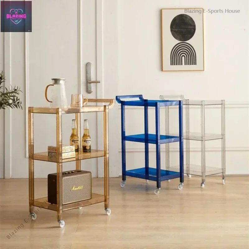 Rolling Storage Cart Transparent Trolley Household Kitchen Shelf Kitchen Cart Utility Carts Easy Assembly