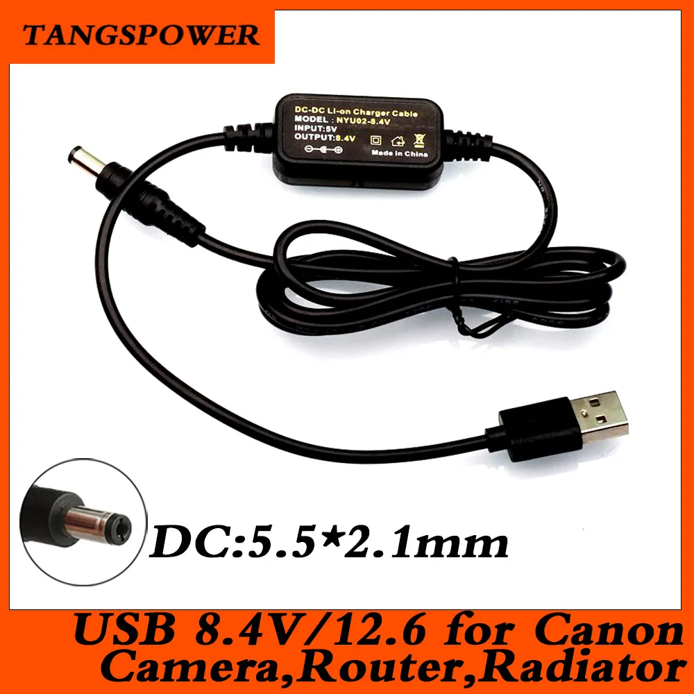 

USB to DC 8.4V/12.6V Charge Cable USB Converter Adapter Cable 5.5x2.1mm Plug For Canon Camera,Router,Radiator