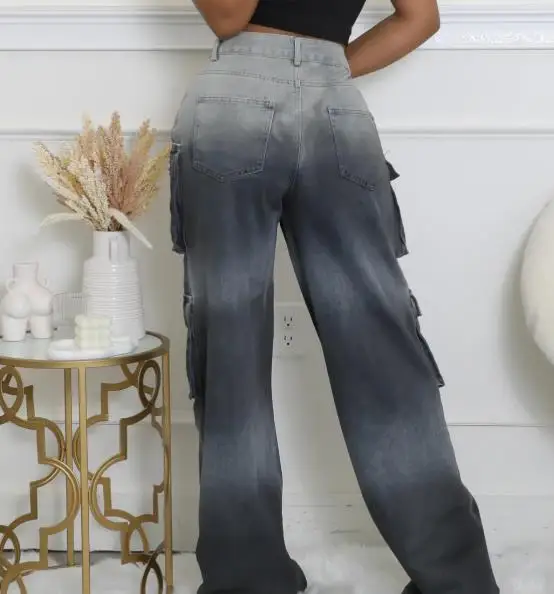 جينز موضة جديدة لعام 2025 متدرج اللون للنساء، نمط شارع العليا، جينز مخصص عالي الخصر مستقيم الساق