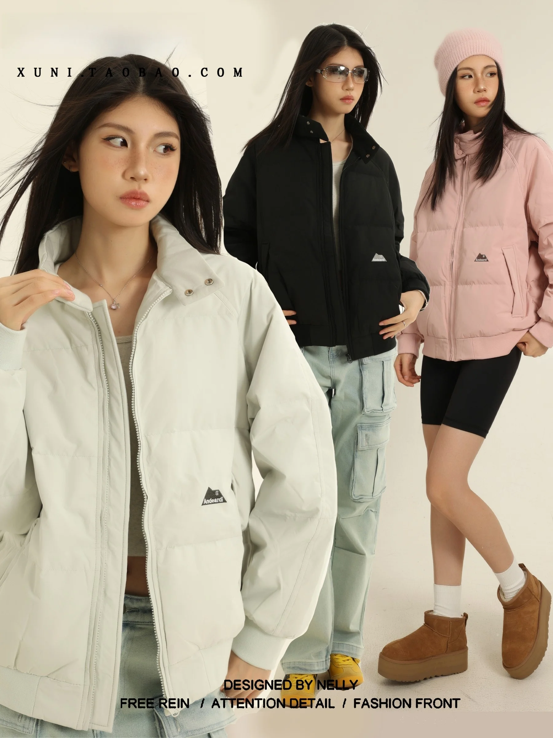 

XUNXI 90 Du down Puffer Jaet Lightweight Warm Bread Sle Stand Collar Women's Winter Coat Couple Matching Straight Cut