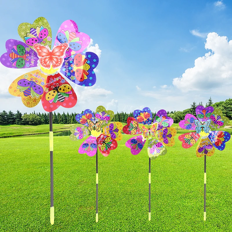 Colorful Lasers Dazzling Sunflower Windmill Large Double-layer Grandient Wind Spinner Kids Toys Outdoor Garden Lawn Yard Decor