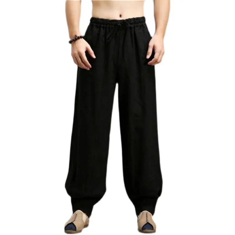 Spring Summer Men's Loose Fit Linen Cotton Casual Pants Long Lantern Sle Trousers Artistic Retro Original Design Zen Sle