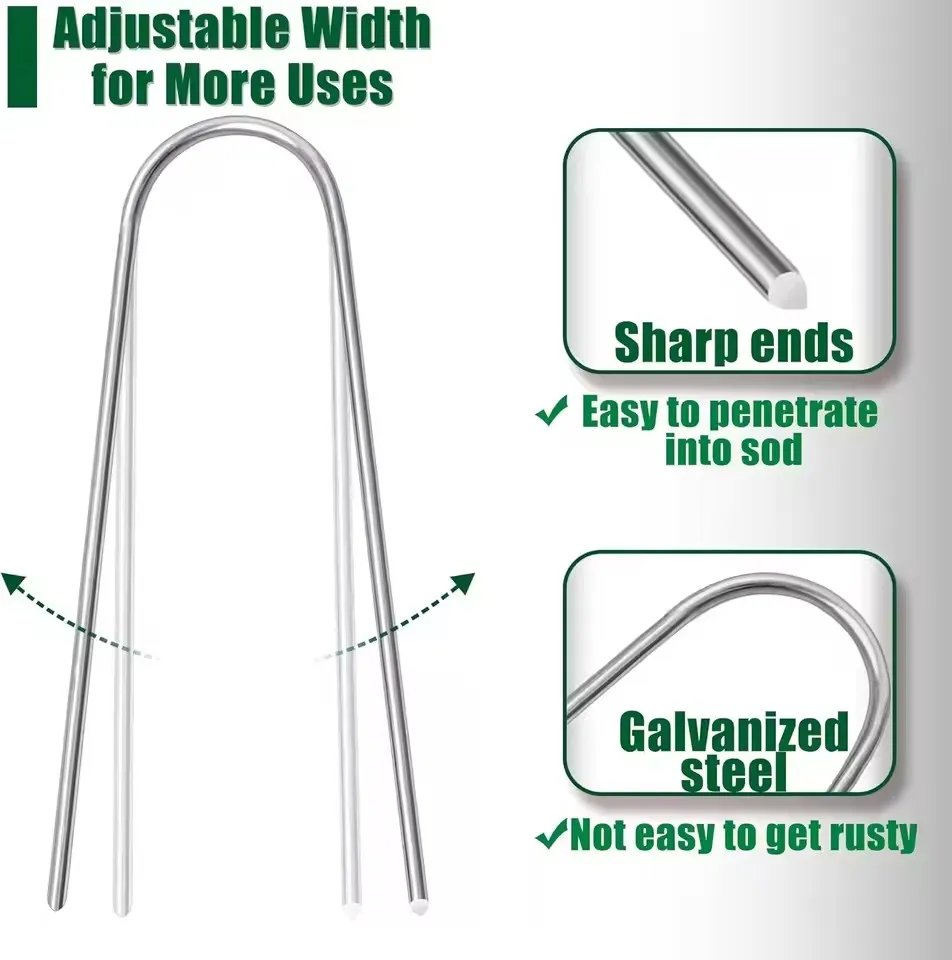 Garden Peg Silver Metal U-Shape Garden Staple Garden Ground Nail Film Fixed Pegs Gardening Fixing Tools Film Peg Landscape Spike - view 4