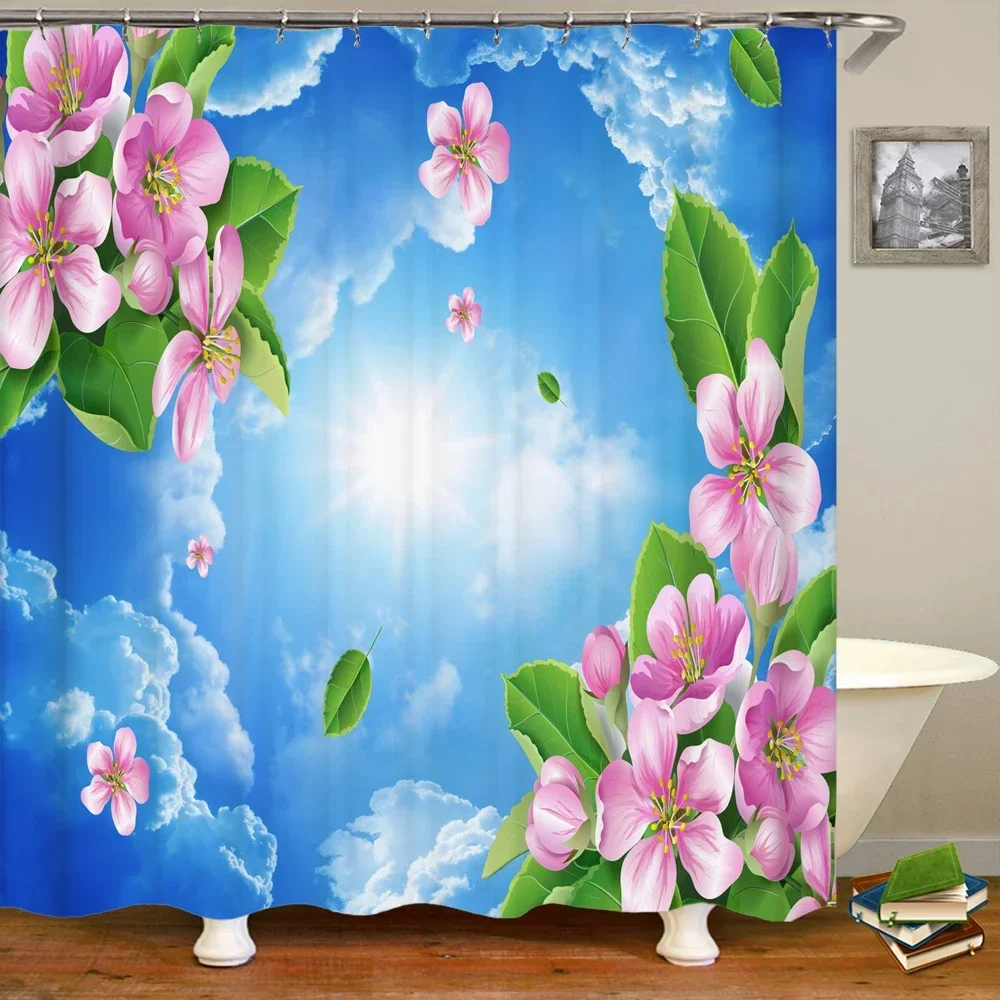 natural scenery shower curtain 3D sunny blue sky white clouds bath curtain waterproof bathroom curtains washable shower curtain