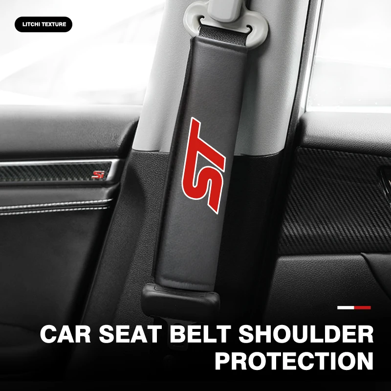 Universal Leather Car Seat Belt Shoulder Pad Cushion Protector For Ford ST Line Racing RS S Kuga Fiesta Fusion Mondeo Edge Focus