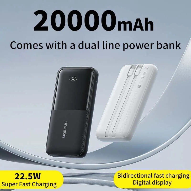 

BASEUS 22.5W Portable Powerbank 20000mAh Large capacity power bank Type C PD Fast charging External Battery Charger For iPhone15