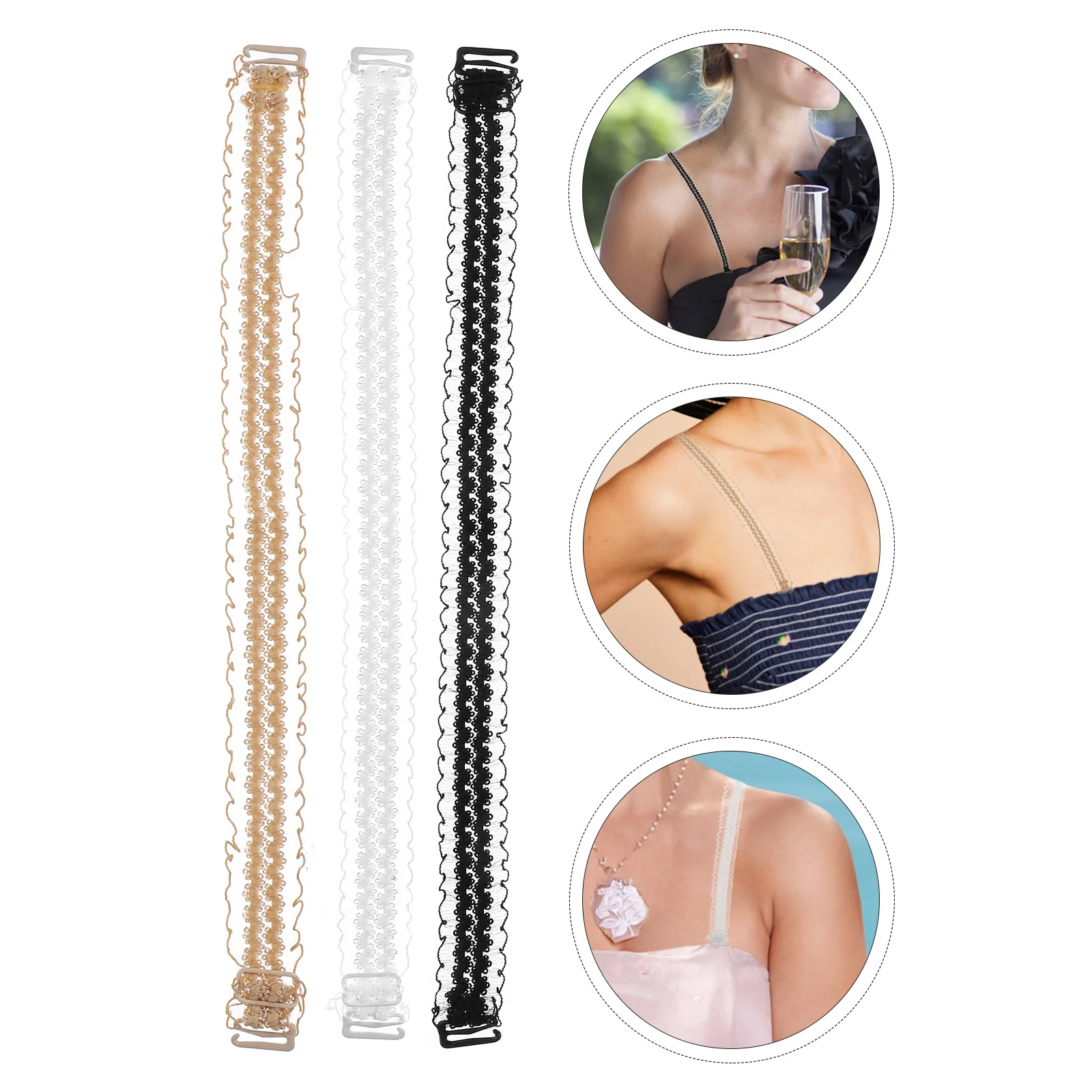 3Pairs Elastic Lace Bra Straps Non-Slip Adjustable Shoulder Straps Comfortable Replacement Underwear Strap for Women Bra