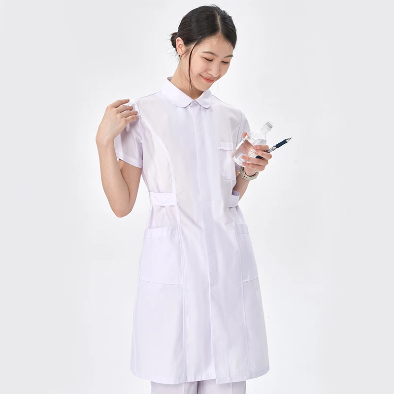 Doll Collars Women Beauty Salon Uniform Polyester Cotton Medical Nurse Gown Short Sleeve Scrubs Nursing Dress 902