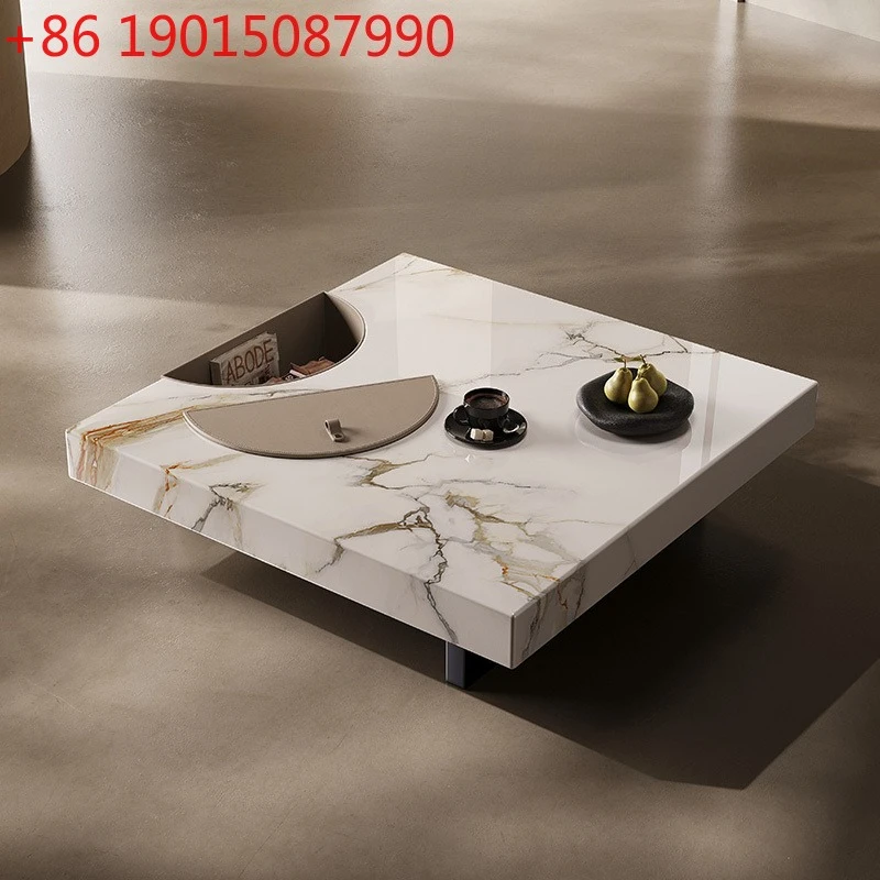

Marble coffee table Italian minimalist living room ancient saddle leather square modern simple new