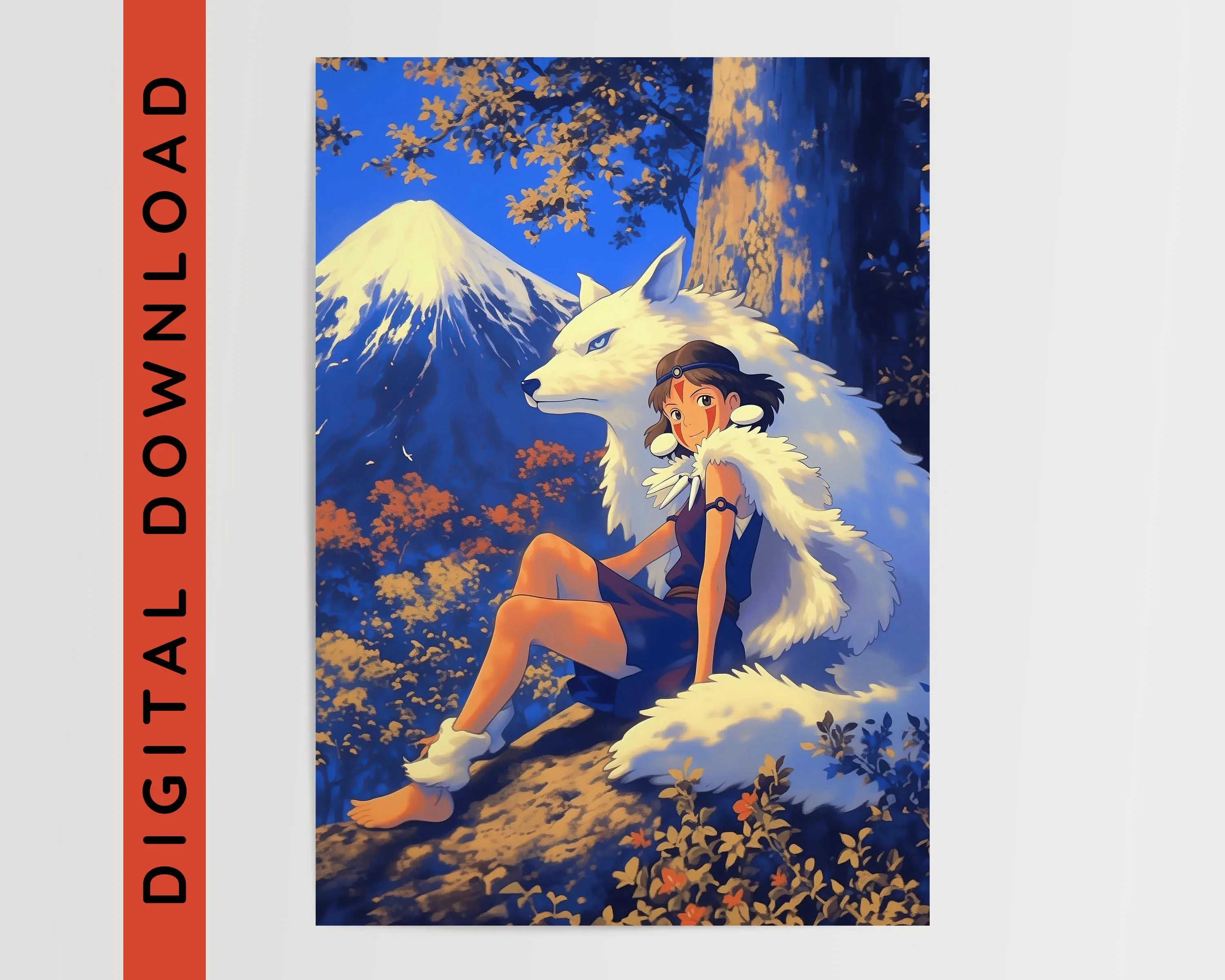 La princesa Mononoke, estilo tapiz japonés • Estilo Studio Ghibli • Inspirado en Ukiyo-e • Arte mural de anime • Arte mural japonés