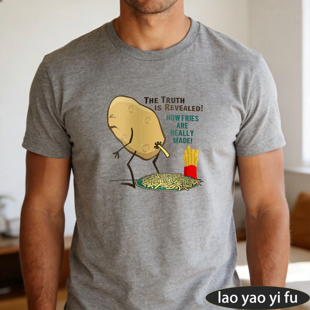 The Truth Is Revealed Funny Potato And French Fries Graphic Men Summer T Shirt Hilarious Fast Food Casual Short Sleeve Top