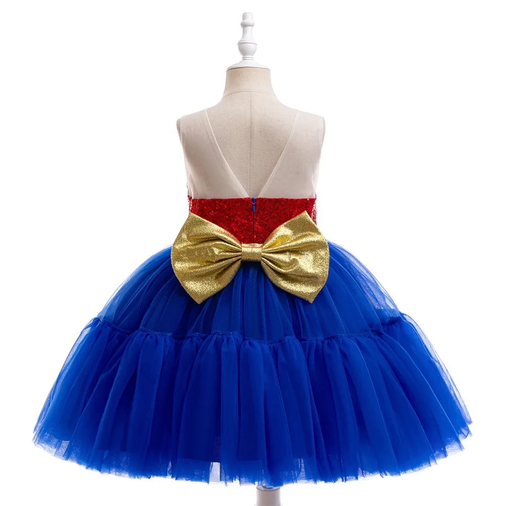 Baby Girls Wonder Woman Cosplay Party Dress Infant Diana Princess Gown Kids Sequin Shining Clothes Toddler Girl Fluffy Costumes