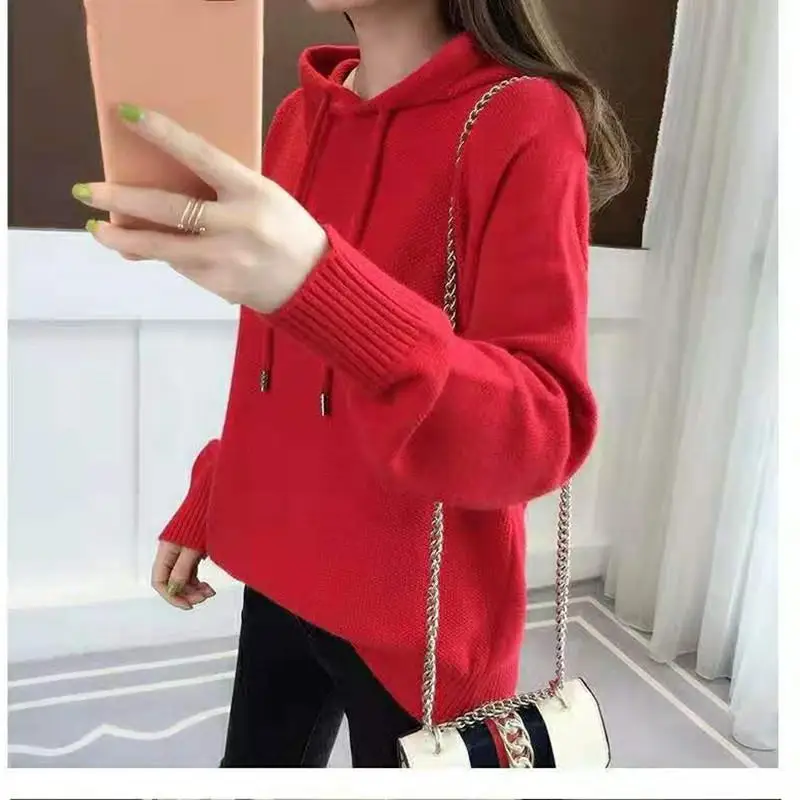 Women's Autumn Sweater Fashion Leisure Preppy Style Hooded Pullover Solid Color Loose Comfortable Versatile Long-sleeved Tops