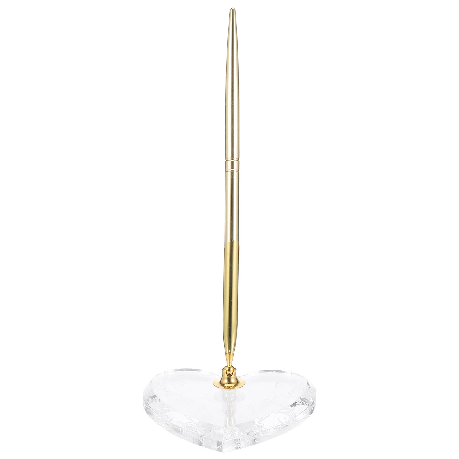 

1pcs Wedding Guest Heart Acrylic Base Smooth Metal Ballpoint Gold Pen Holder For Ceremony Signing Desk | Guest Book Pen
