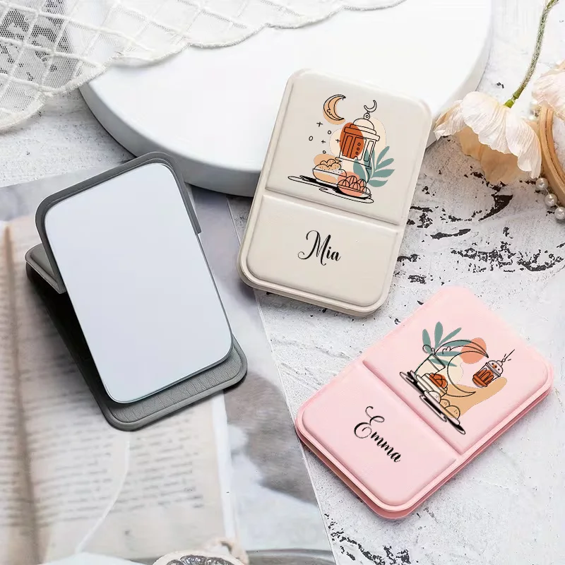 Customized Double-sided Folding Makeup Mirror Compact, lightweight, and easy to carry Ins style PU leather folding mirror Heart