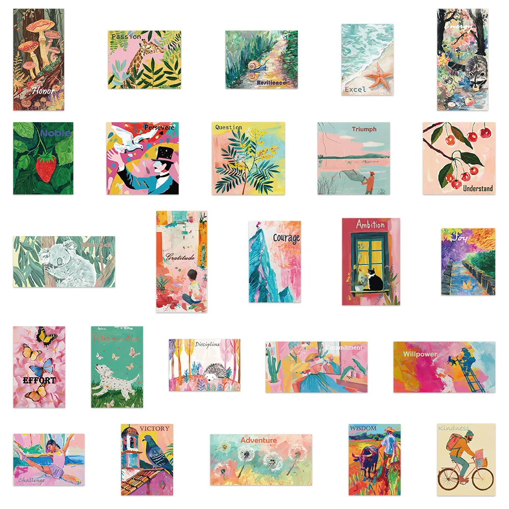 10/50PCS New Watercolor Painting Cartoon Stickers Inspirational Style Graffiti Decoration DIY Toys Laptop Guitar Car Bike Decals