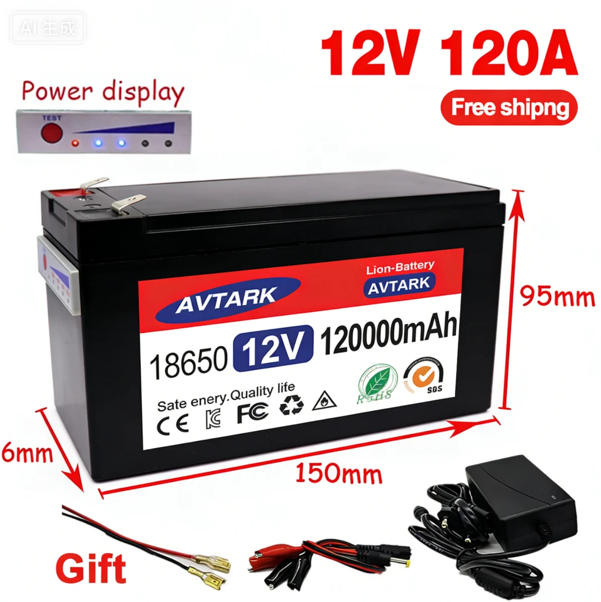 

12V Battery 20Ah 18650 lithium battery pack 30A sprayer built-in high current BMS electric vehicle battery 12.6V 3A charger