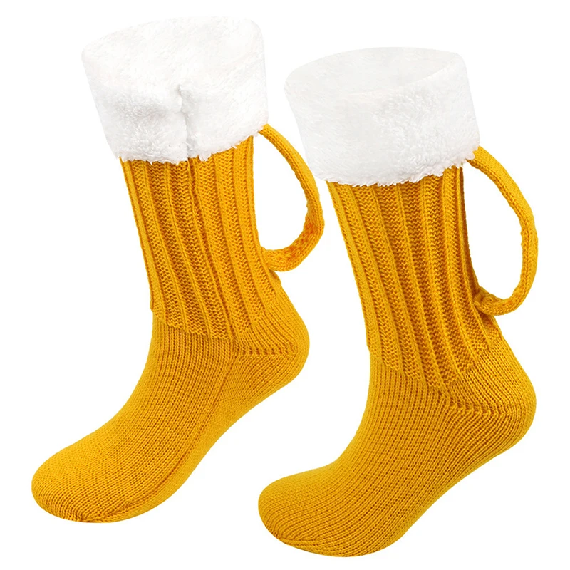 3D Beer Mug Knitted Socks Unisex Padded Beer Mug Socks Warm Mid-Calf Socks Winter Soft Funny Sleep Floor Socks Christmas Gift