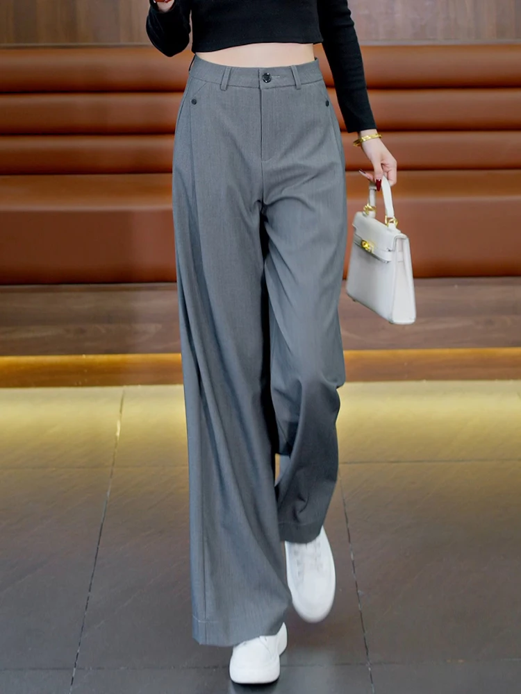

Gray Casual Wide Leg Suit Pants Women's Spring Autumn High Waist Slim Straight Loose Feeling Comfortable Trousers