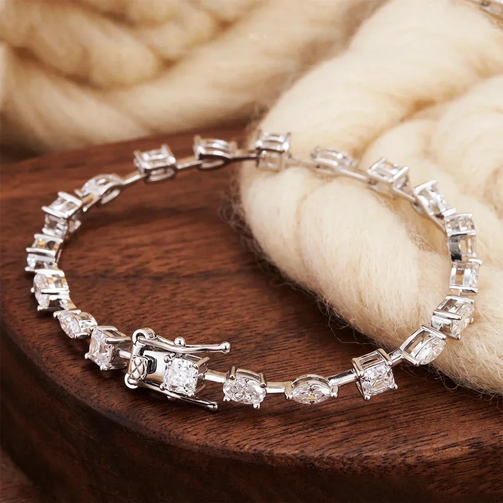 FCGJHW Multi Shape Moissanite Tennis Bracelets 925 Sterling Silver Mixed Cut Diamond Hand Chain for Women Jewelry Gifts 2026