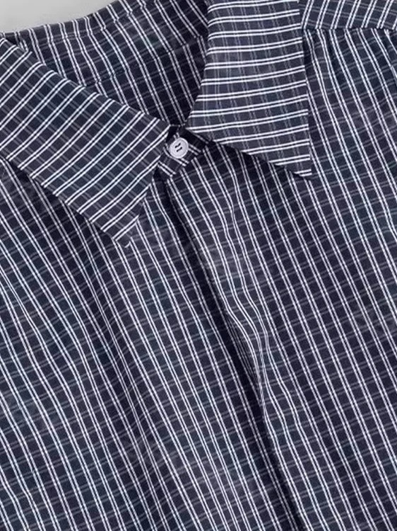 Blue Plaid Svel  irt Women's Spring Faion Inner Wear Layering Tool with Collar Vest Tank Top Korean Loose Fit