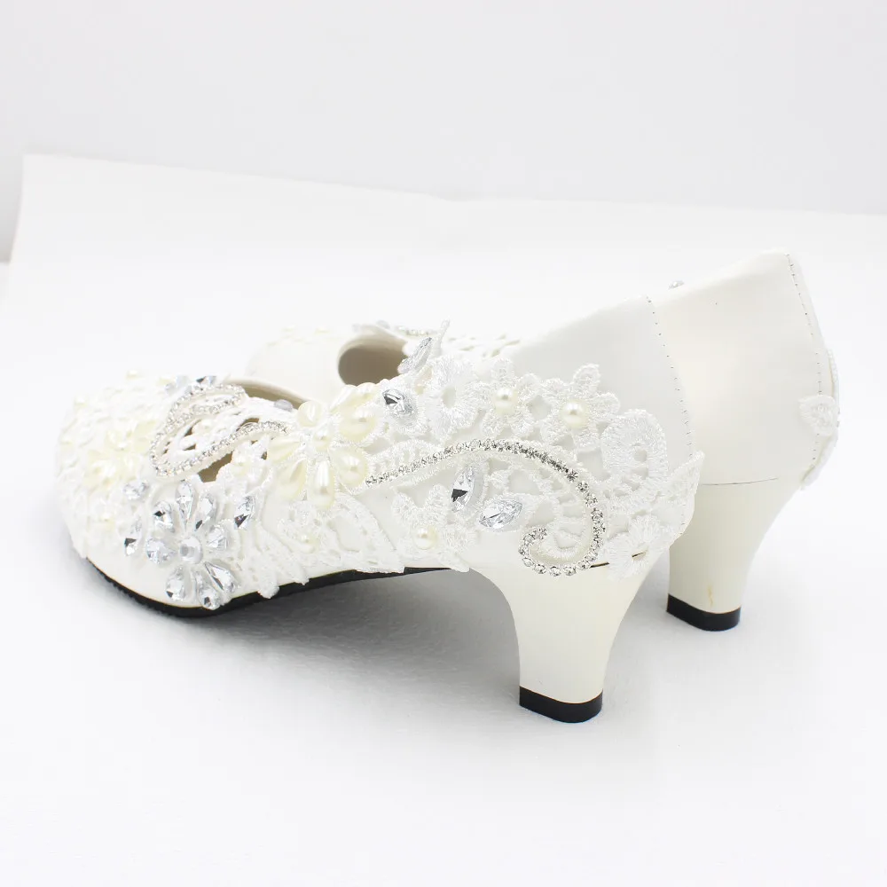 High heels white lace wedding shoes rhinestones decorative bridal shoes summer new products handmade wedding shoes