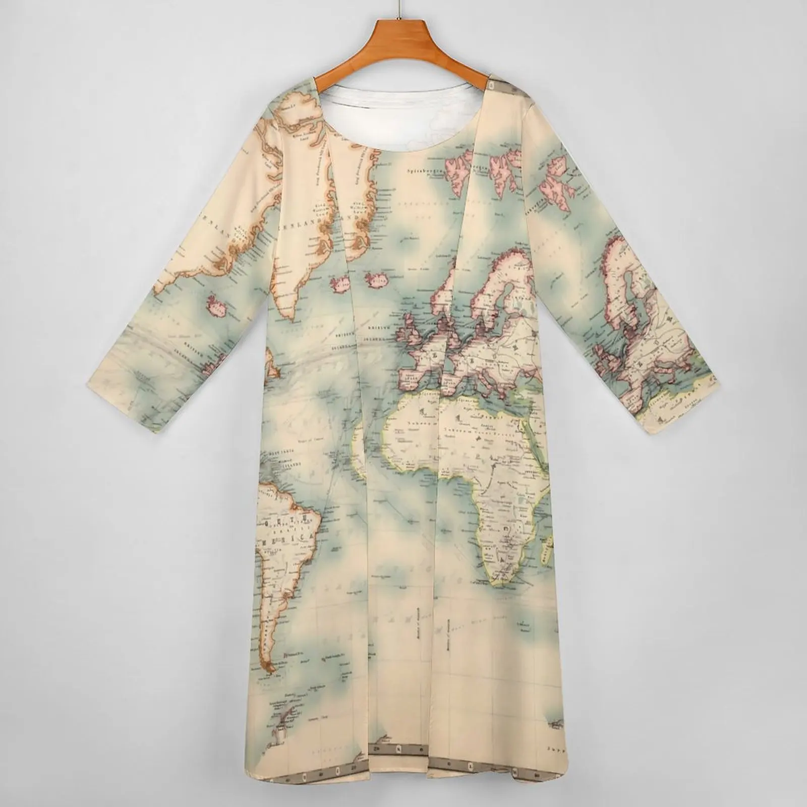 Vintage Detailed World Map Dress Historical Map Elegant Maxi Dress Street Fashion Boho Beach Long Dresses Autumn Design Vestidos