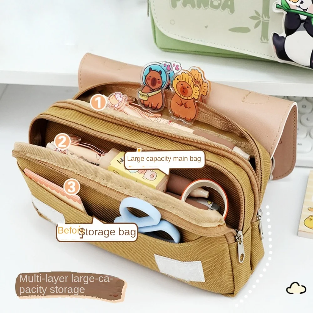 

2024 Multi-layered Capybara Pencil Bag Cartoon Capybara Stationery Box Flap Oxford Storage Bag Boy Girl