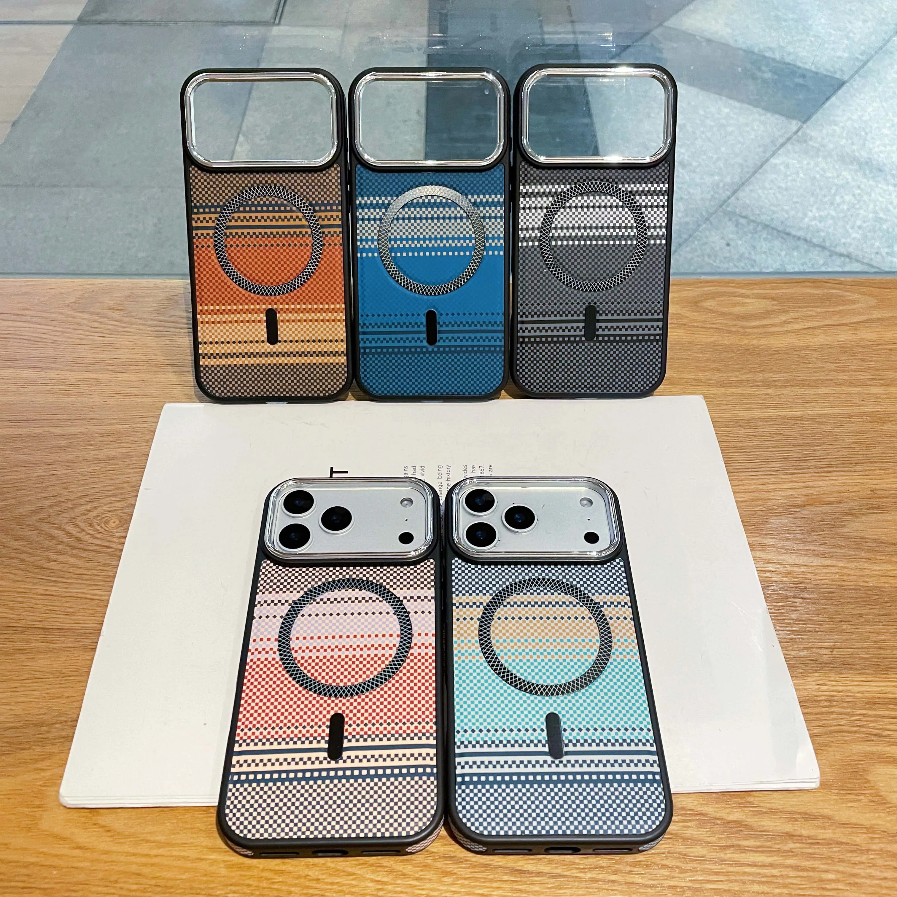 Carbon Fiber Striped Magnetic Charging Phone Case For Magsafe iPhone 17 Air 16 15 14 13 12 11 Pro Max Shockproof Colorful Cover - view 6