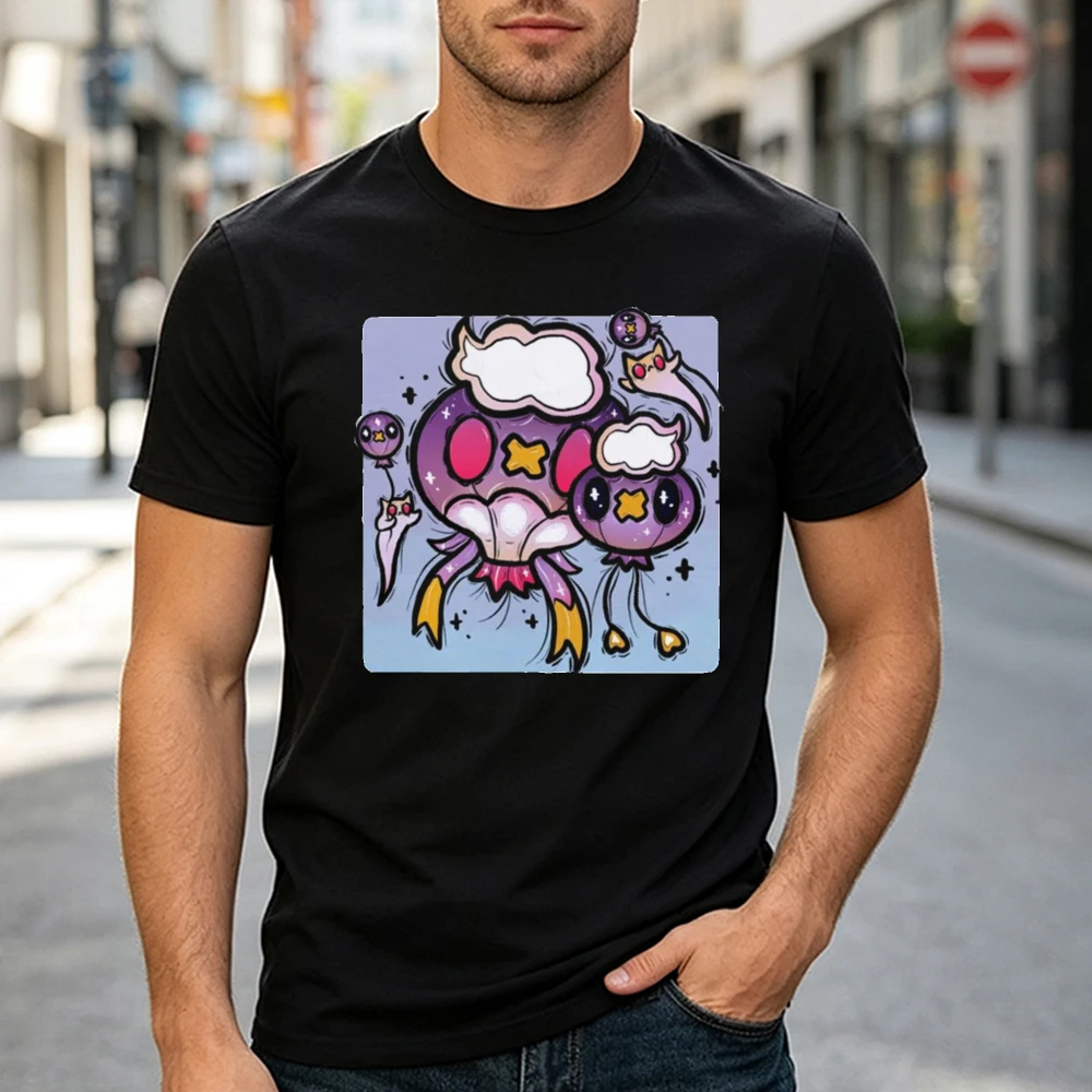 Niedliches lila Quallen-Grafik-T-Shirt für Männer, Kawaii-Wolken-Stern-Print-T-Shirt, kurzärmeliges Rundhals-Top, ästhetisches Shirt im Anime-Stil