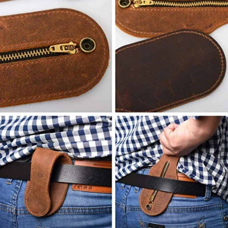 1PC 3 Colors Retro Men Women Fanny Pack Outdoor Self-defense Purse Anti-lost Multi-Tool Wallet EDC Tool Leather Coin Purse - view 3