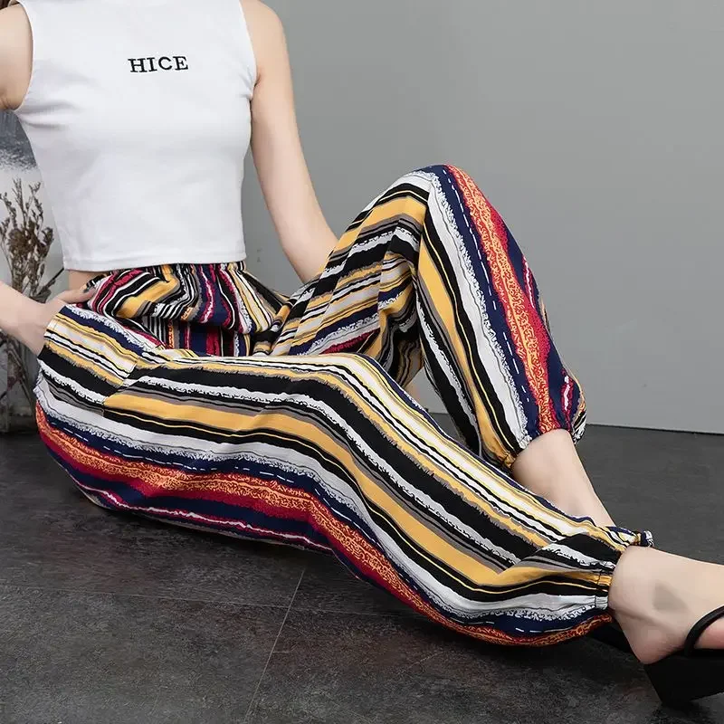 Women Cotton Silk Casual Trousers Summer Loose Pajamas Home Pants Thin Wide Leg Pants Fashion Oversize 4XL Sweatpants Female