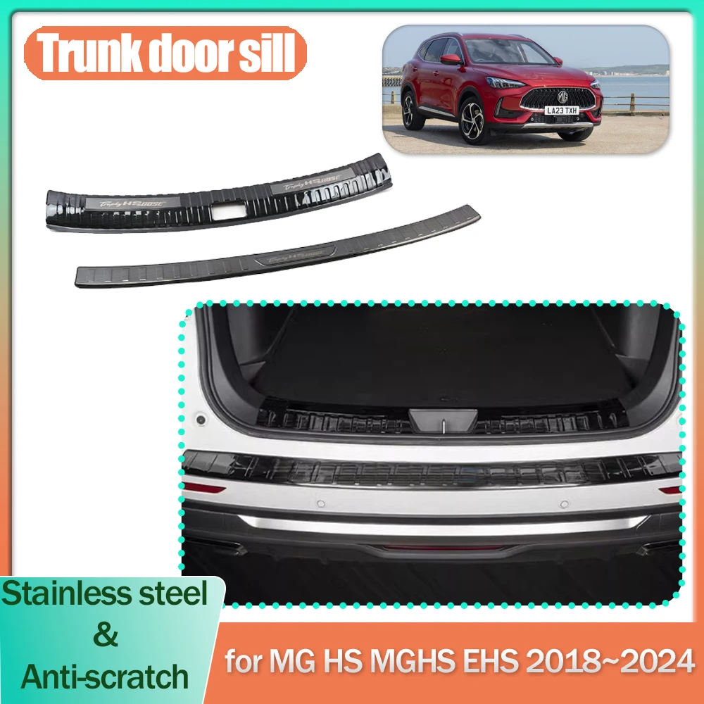 Накладки на порог багажника автомобиля для MG HS MGHS EHS 2018 ~ 2024 2019, черный, серебристый, порог из нержавеющей стали, накладки, аксессуары