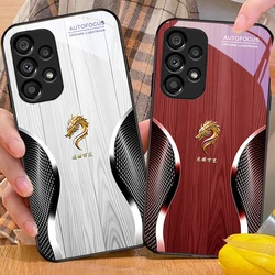 Wooden Dragon Black For Samsung Galaxy S 8 9 10 20 Plus 21 FE 22 23 24 Ultra S7 Edge Black Tempered Glass Phone Case Hard Shell