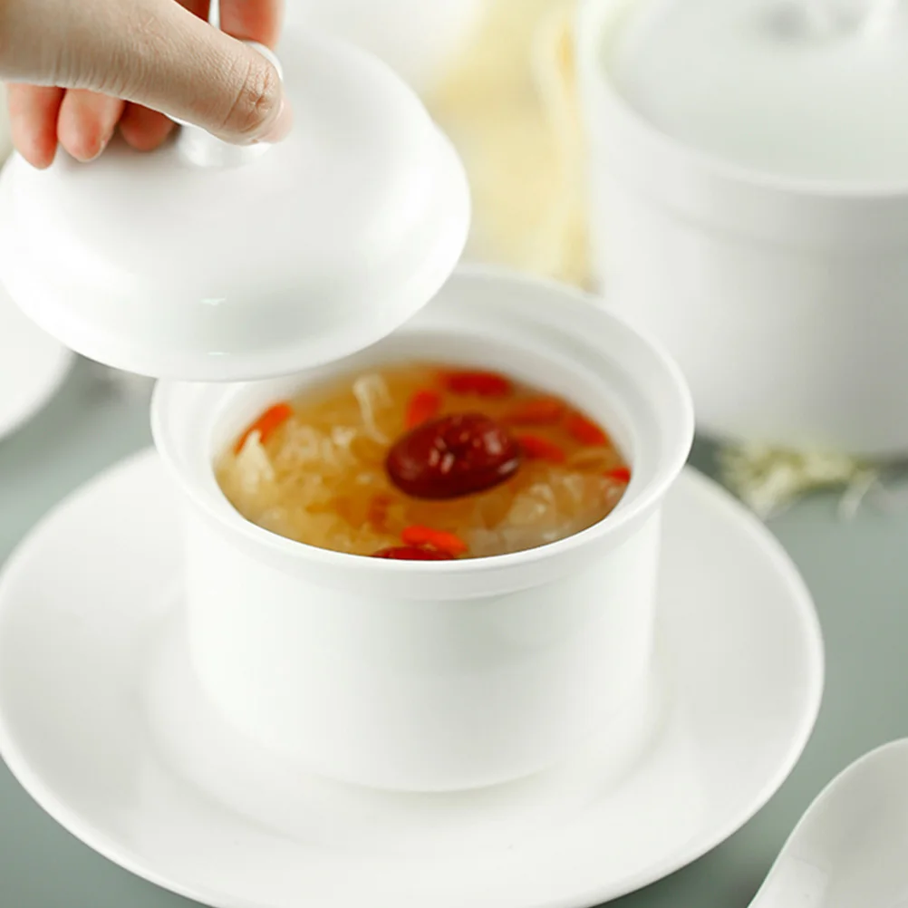 

Ceramic Stew Pot 4 Inch Soup Bowl with Lid Kitchen Tableware Home Supply Easy Clean Bird Nest Cook Porcelain Casserole