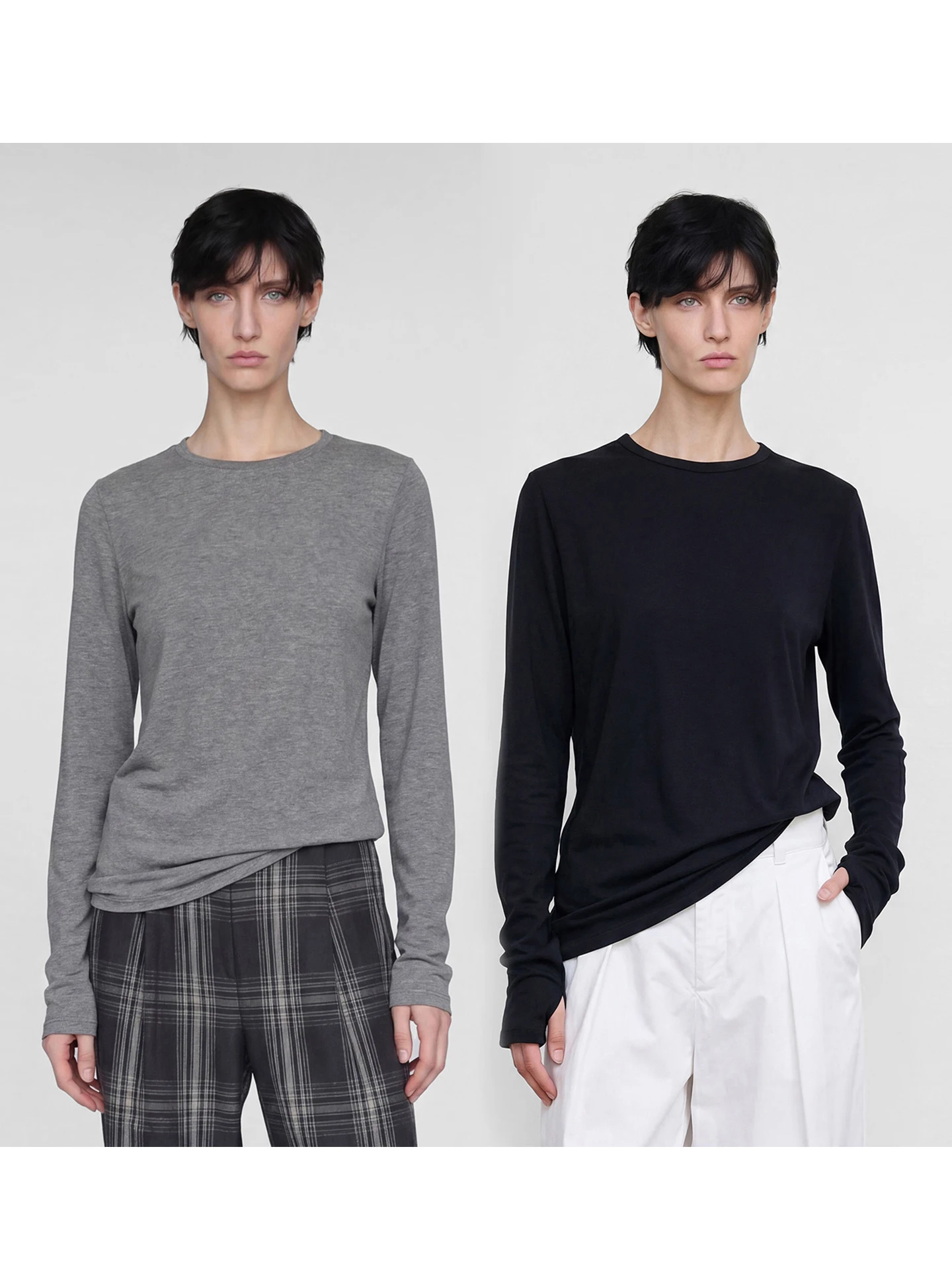 

Ayuko Basic Series Long Sleeve T-Shirt Women's Comfortable Cotton Stretchy Slim Fit Underwear Top Commute Style round Neck