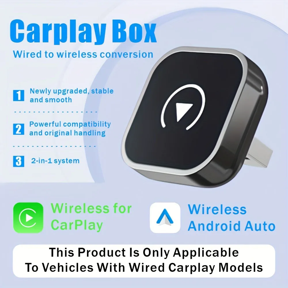 

Беспроводной адаптер CarPlay 2-в-1 Проводной CarPlay к беспроводному проводному Android-автоматичному интерфейсу Поддержка онлайн-карт Голосовое управление